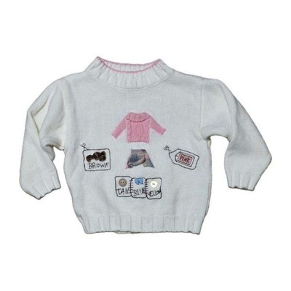 Vintage Girls Knit Sweater Size 24M Pink Embroidered 80s
